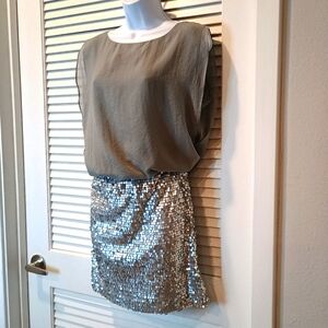 Le Maler Collection Silver Sheer And SequinDress Size XL